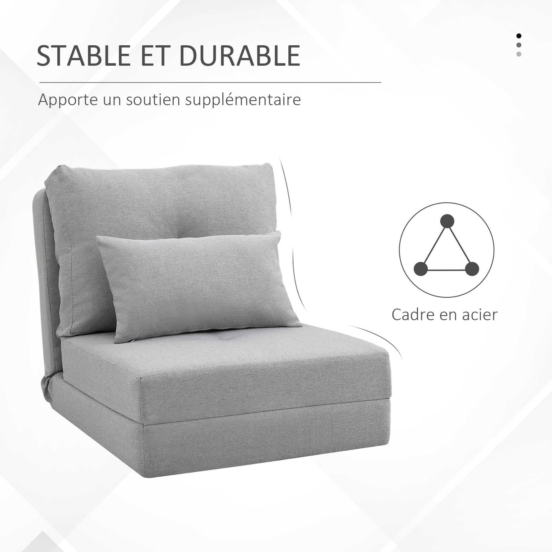 Chauffeuse canapé-lit convertible fauteuil 1 place avec 1 coussin avec dossier réglable, gris clair
