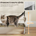Bac à Litière XL en Acier Inoxydable pour Grand Chat, Couvercle Pivotant 100°, Pelle, 60,2x40,2x44,5cm, Gris Clair