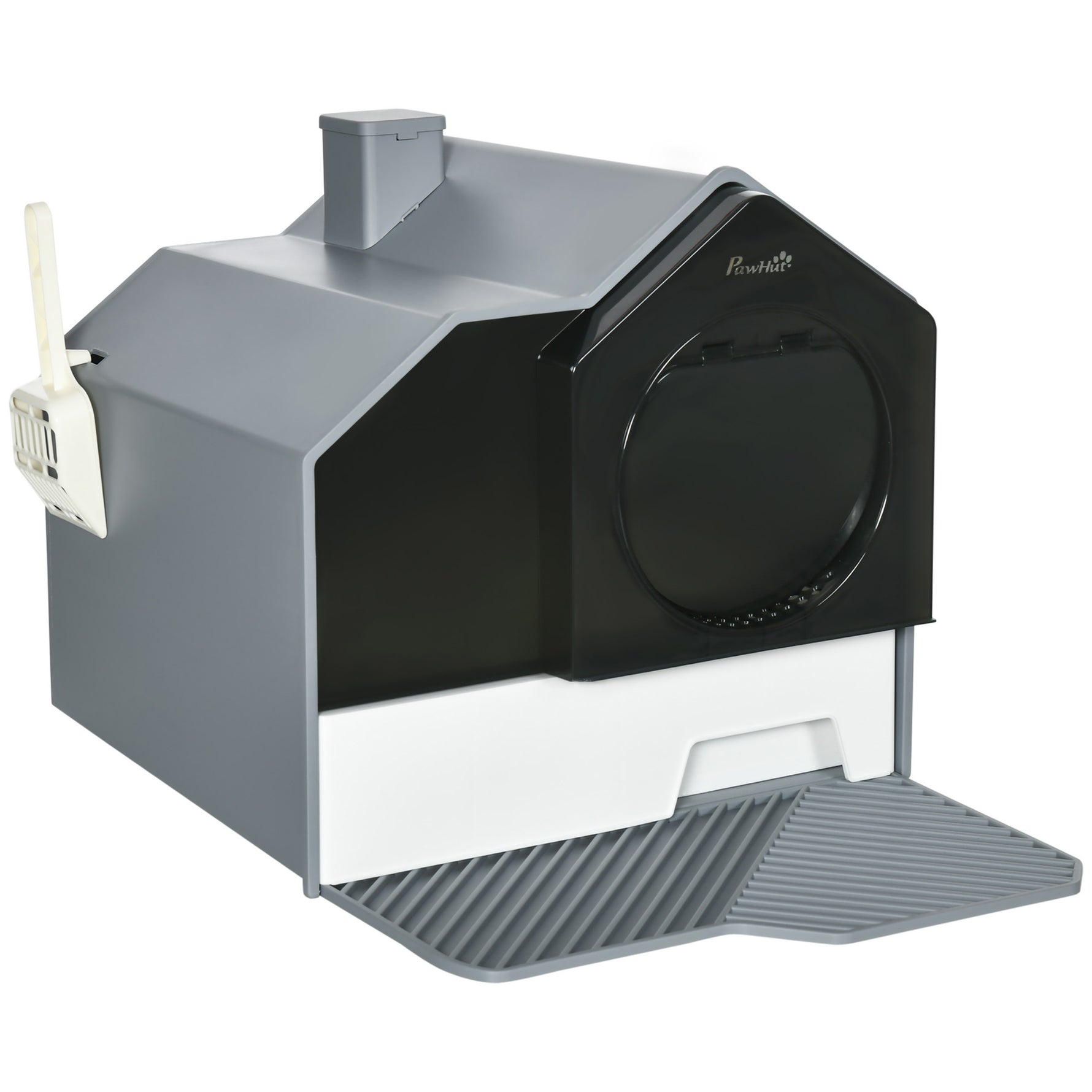 Maison de toilette bac à litière pour chat design maisonnette avec pelle, filtre et tapis dim. 47L x 45l x 42H cm