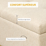 Banc banquette coffre de rangement 2 en 1 assise capitonnée et pieds acier 110 x 44 x 48 cm beige et doré