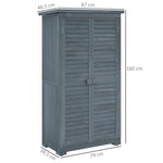 Armoire de jardin remise pour outils en bois 2 étagères toit bitumé portes persiennes 87 x 47 x 160 gris