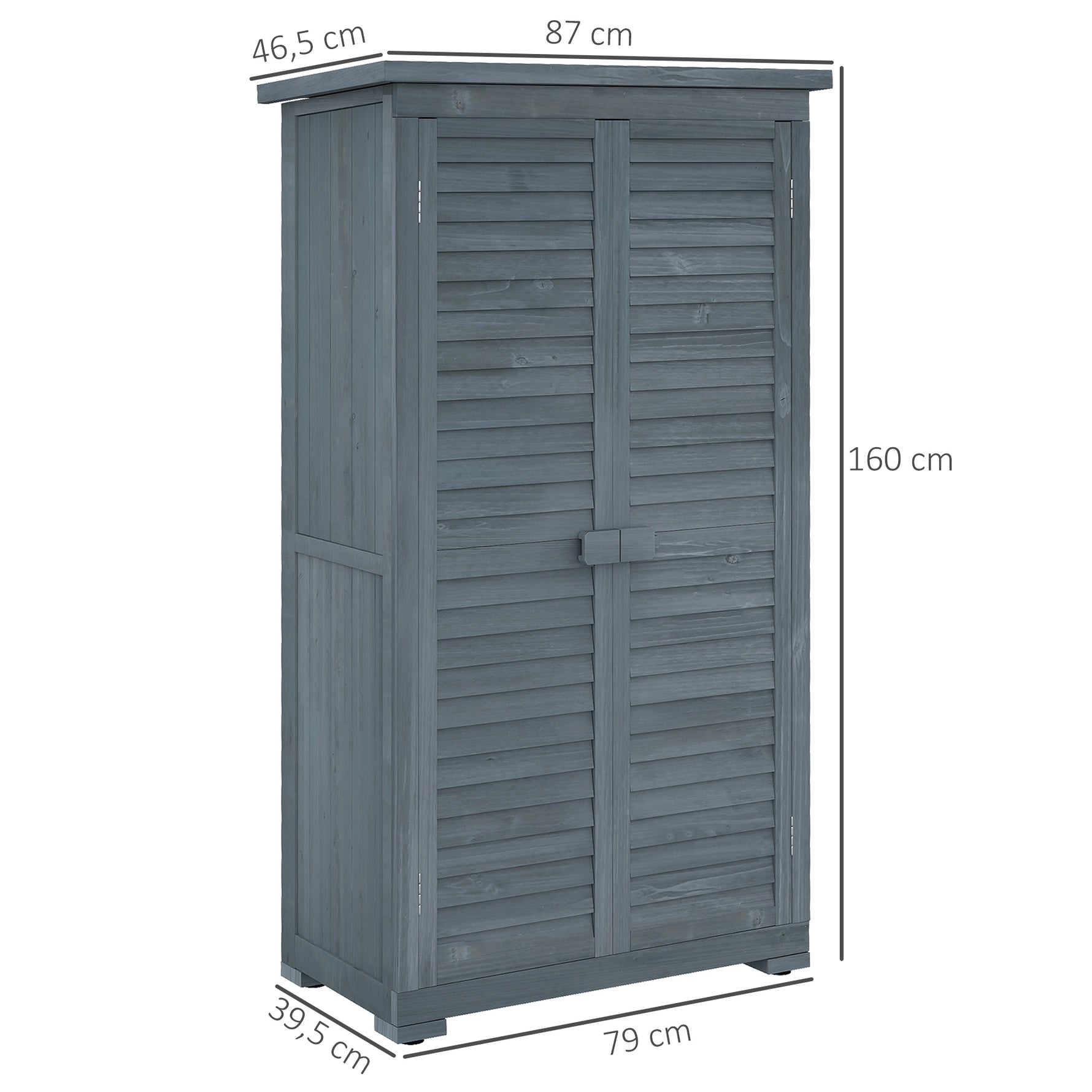 Armoire de jardin remise pour outils en bois 2 étagères toit bitumé portes persiennes 87 x 47 x 160 gris