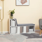 Bibliothèque banc 2 en 1 avec 5 compartiments de rangement et 2 coussins 108 x 30 x 60 cm blanc gris
