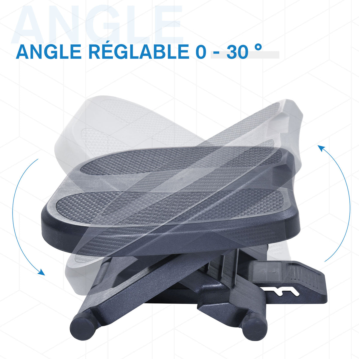 Ergonomische voetensteun voor kantoor, in hoogte en helling verstelbaar, 45L x 34B cm, grijs
