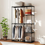 Armoire de rangement, penderie portable avec 2 barres de suspension et 6 étagères, 111 x 43 x 185 cm, noir