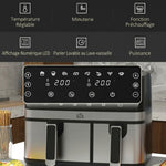 Olio gabeko aire-frijigailua, Air Fryer, konpartimentu bikoitza 8,5 L, 2700 W - 8 programa, tenperatura erregulagarria, tenporizadorea