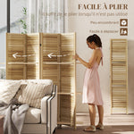 Paravent intérieur en bois 4 panneaux 160 x 170 cm, séparateur de pièce pliable avec 3 étagères, bois naturel