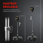 Punching ball sur pied réglable hauteur 133 -151 cm, sac de frappe sur pied 2 gants base lesté 45 x 45 x 133-151 cm noir