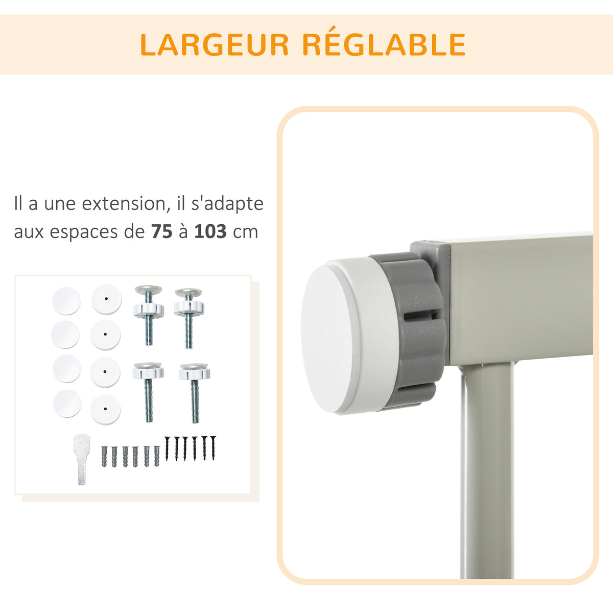 Lot de 2 barrières de sécurité pour animaux domestique avec fermeture automatique double verrouillage largeur 75-103 cm