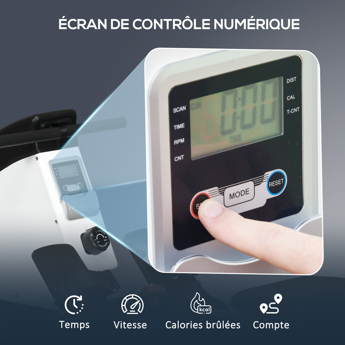 Rameur d'appartement pliable - .fr x FFHandball - 8 niveaux de résistance magnétique, écran LCD - acier noir blanc
