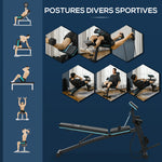 Banc de musculation pliable inclinable, banc réglable avec extenseur des jambes, acier, 54 x 160 x 106 cm, noir bleu