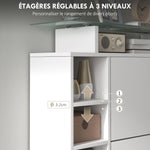 Meuble à chaussures avec 2 tiroirs rabattables 12 paires, plateau en verre et étagères réglables, 89 x 25 x 92 cm, blanc
