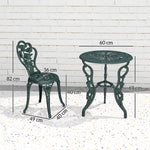 Ensemble Salon de Jardin 2 Places 2 chaises + Table Ronde Style néo-rétro Motif Rose Lignes fuselées Fonte