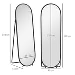 Grand miroir sur pied, miroir ovale, cadre en métal noir, avec support pour entrée, chambre, dressing, 40 x 160 cm