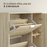 Meuble à chaussures avec 4 abattants, 2 placards et façades miroir pour 16 paires de chaussures, meuble d'entrée