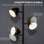 Lampadaire sur pied salon style industriel 3 abat-jours orientables en acier 38 x 28 x 169 cm noir