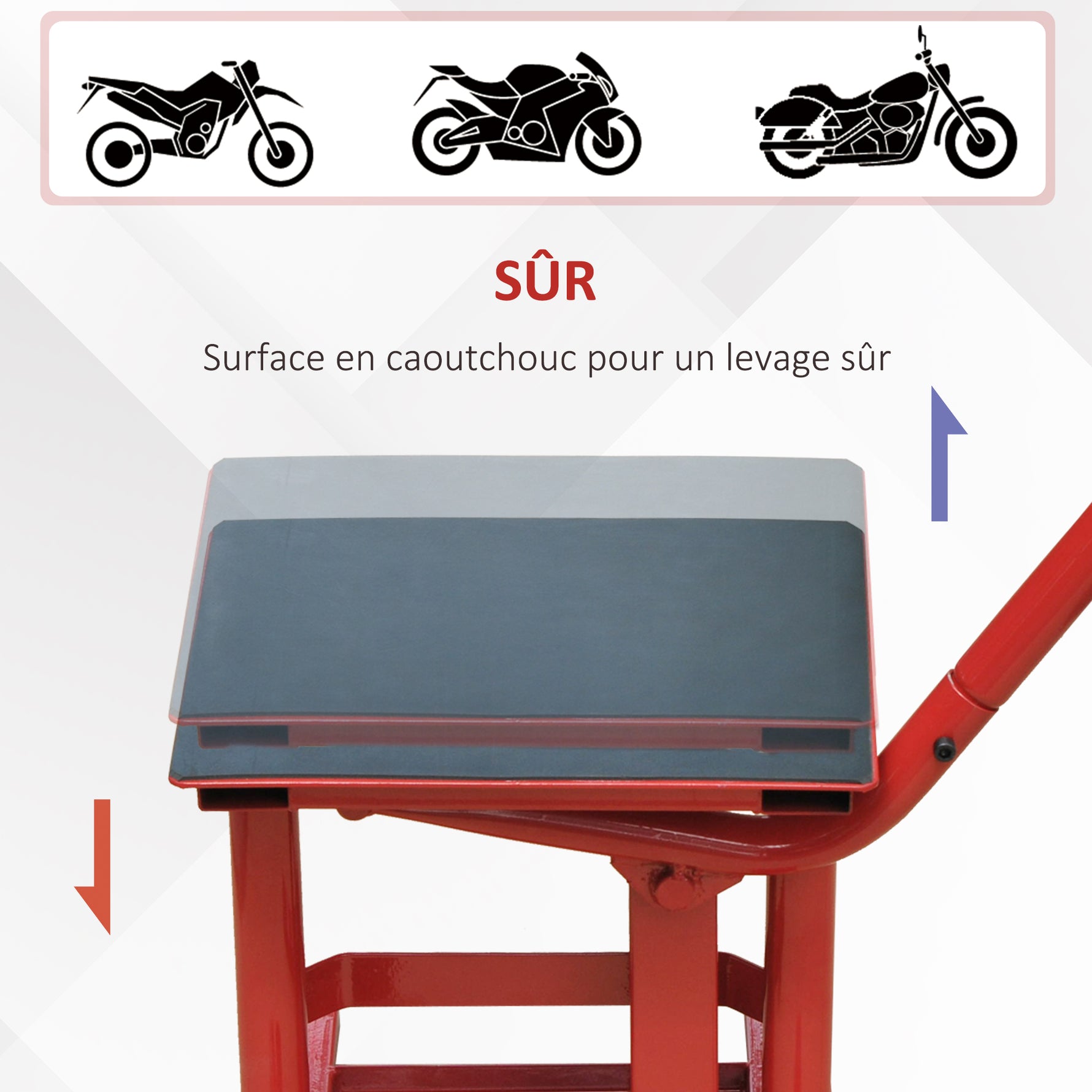 Lève moto béquille d'atelier stand moto tout-terrain moto cross supermotard hauteur réglable rouge et noir