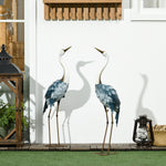 Lot de 2 statues de jardin sculpture de la grue décoration d'oiseau extérieure acier pour terrasse balcon cour pelouse