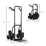 Klappbare Treppensackkarre 120 kg mit 6 Rädern, Stahl-Transportkarre mit Spanngurten, 44x67x106,5 cm, schwarz