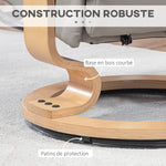 Poltrona relax reclinabile con poggiapiedi, girevole, struttura in legno, rivestimento sintetico grigio