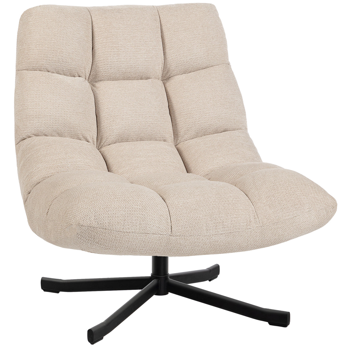 Wohnzimmersessel ohne Armlehnen, Drehstuhl aus Chenille-Stoff, breite Sitzfläche, 75 x 95 x 90 cm, Creme