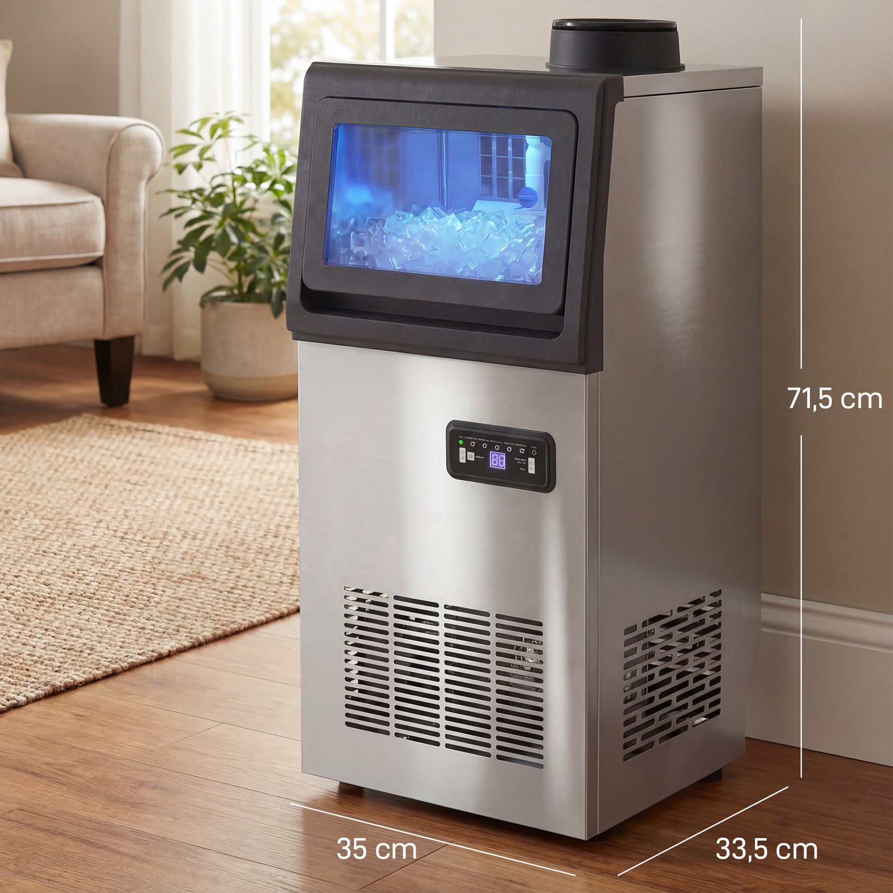 Machine à glaçons commerciale 36 kg/24h, acier inoxydable, ice maker, capacité 5,5 kg, 36 cubes par 10 minutes,