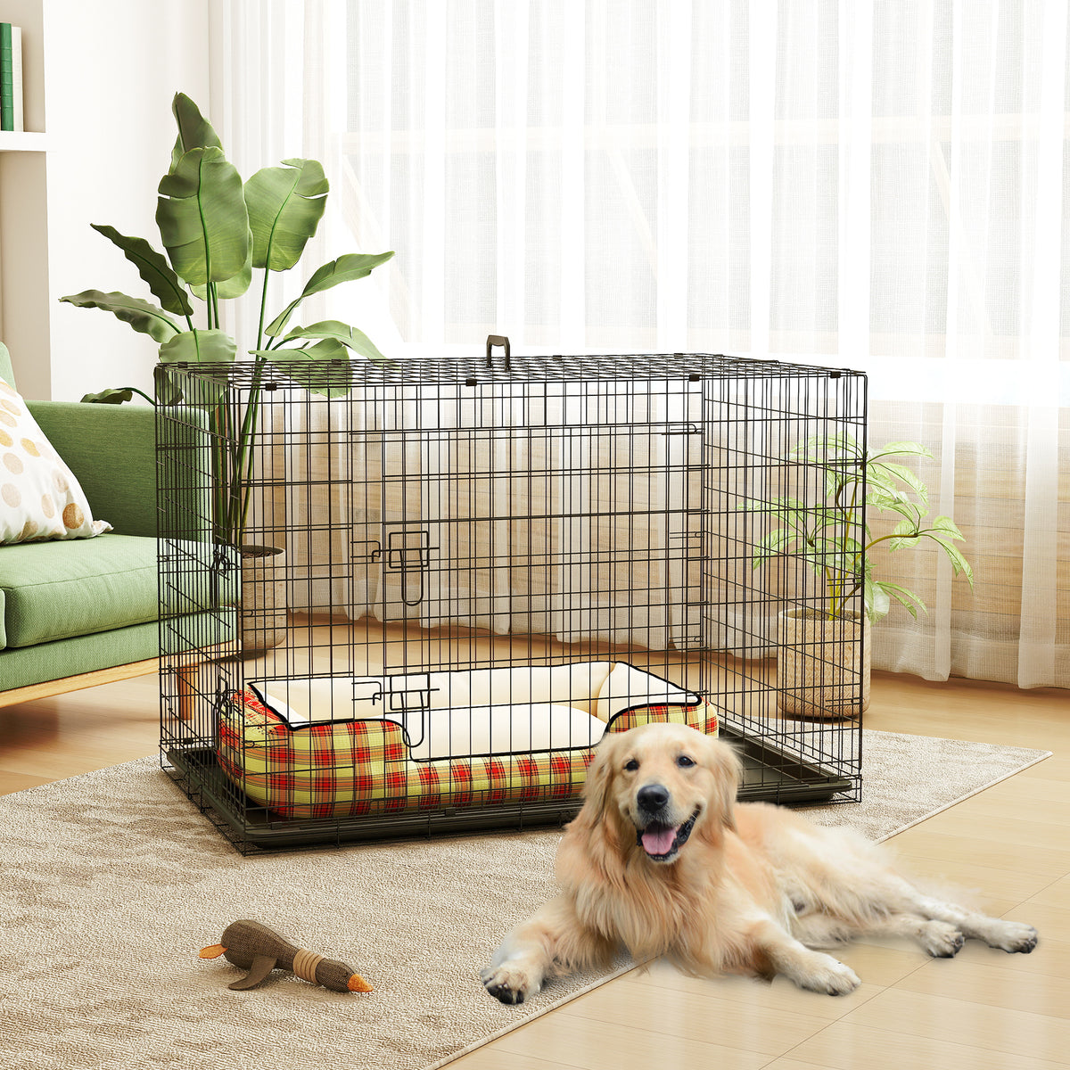 Cage caisse de transport pliante pour chien en acier 2 portes verrouillables 121 x 77 x 82 cm noir