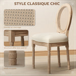 Set de 2 sillas de comedor - Silla de salón medallón estilo Luis XVI - Madera maciza tallada, patinada - Respaldo de rejilla - Aspecto lino crema