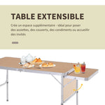 Table Pliante Table de Camping Table de Jardin avec rallonge Hauteur réglable Aluminium MDF Imitation Bambou