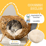 Niche pour chat lit pour chat panier chat maison de chat en rotin coussin épais Ø 40 x 32 cm marron clair