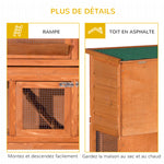 Cage à lapin poulailler clapier en bois de pin de grande taille avec 2 étages râtelier à foin toit ouvrant dim.120L x 48l x100H cm