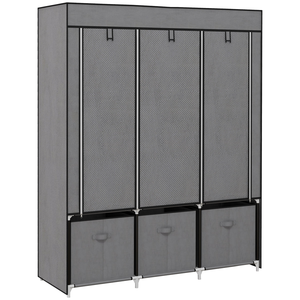 Faltbarer Stoffschrank mit 5 Regalen, 2 Kleiderstangen und 3 Stoffschubladen 125L x 43B x 162,5H cm