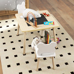 Ensemble 1 table et 2 chaise 3 pièces pour enfants avec plateau réversible espace de rangement bois naturel