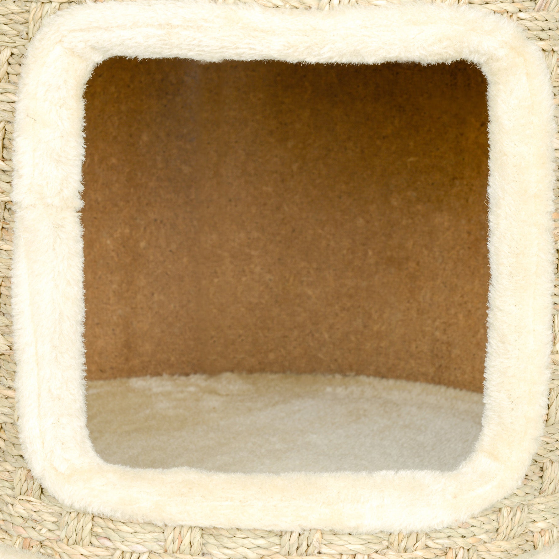 Tonneau à gratter pour chat, tonneau à chat, recouvert de peluche, capacité de 5 kg, Ø 38 x 37H cm kaki et beige