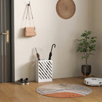 Porte-parapluie en acier rectangulaire, support pour parapluies avec 4 crochets et bac d'égouttement amovible, blanc