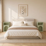 Lot de 2 tables de chevet, table de nuit avec compartiments ouverts, design arqué, 40 x 30 x 60 cm, vert clair