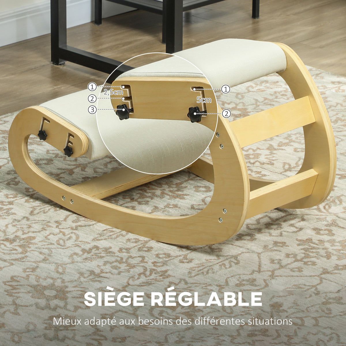 Siège assis genoux, siège ergonomique en bois avec fonction à bascule, chaise à genoux réglable pour bureau à domicile