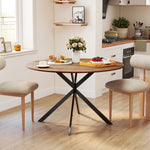 Table à manger ronde pour 4 personnes 120 cm style industriel avec plateau aspect bois, piètement croisé en acier, marron