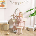 Coiffeuse enfant fille table de maquillage 2 en 1 avec 7 accessoires de jeu miroir en acrylique 59,8x29,6x89,8cm rose
