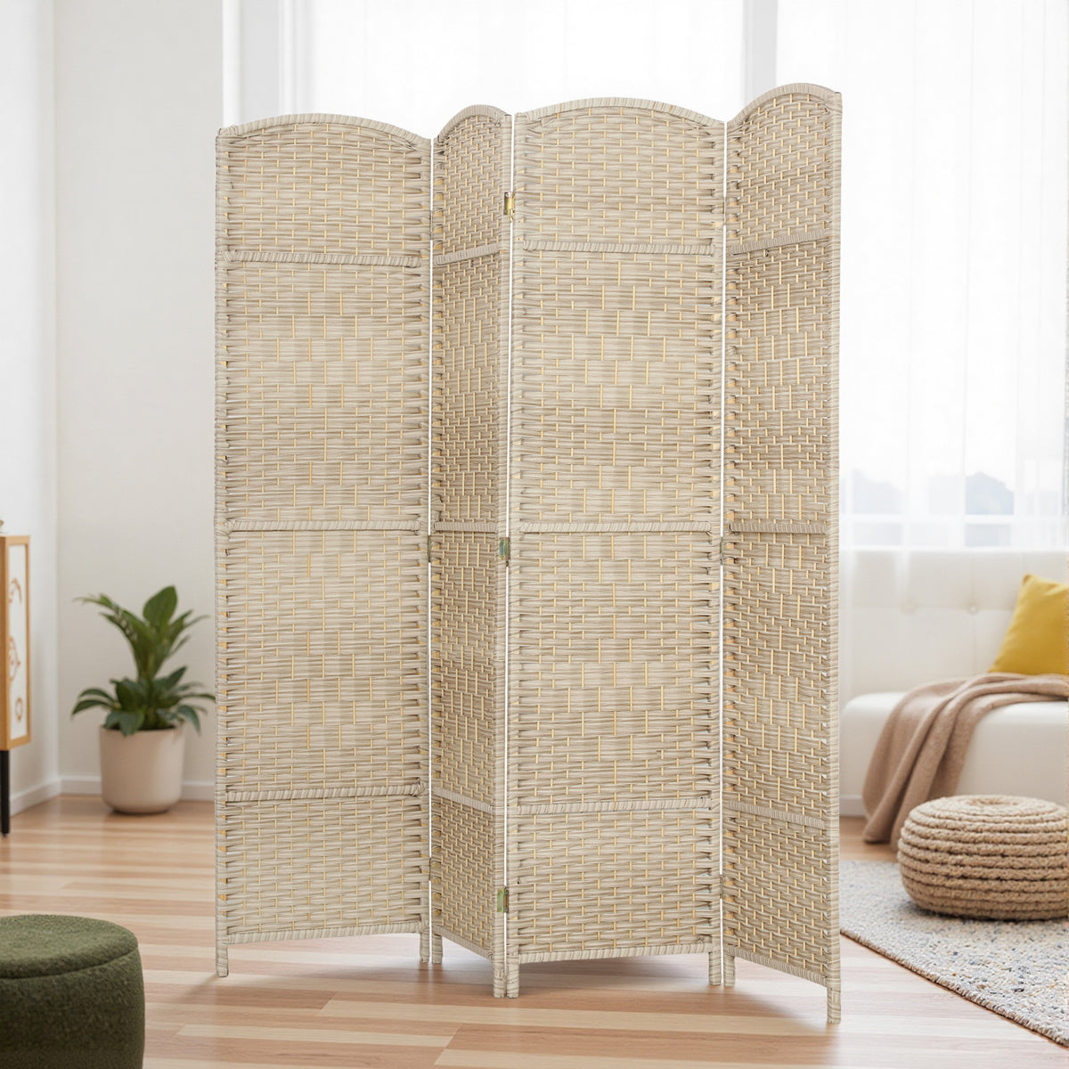 Biombo interior de madera de 4 paneles, separador de ambientes plegable para salón y dormitorio, 180 x 180 cm, roble