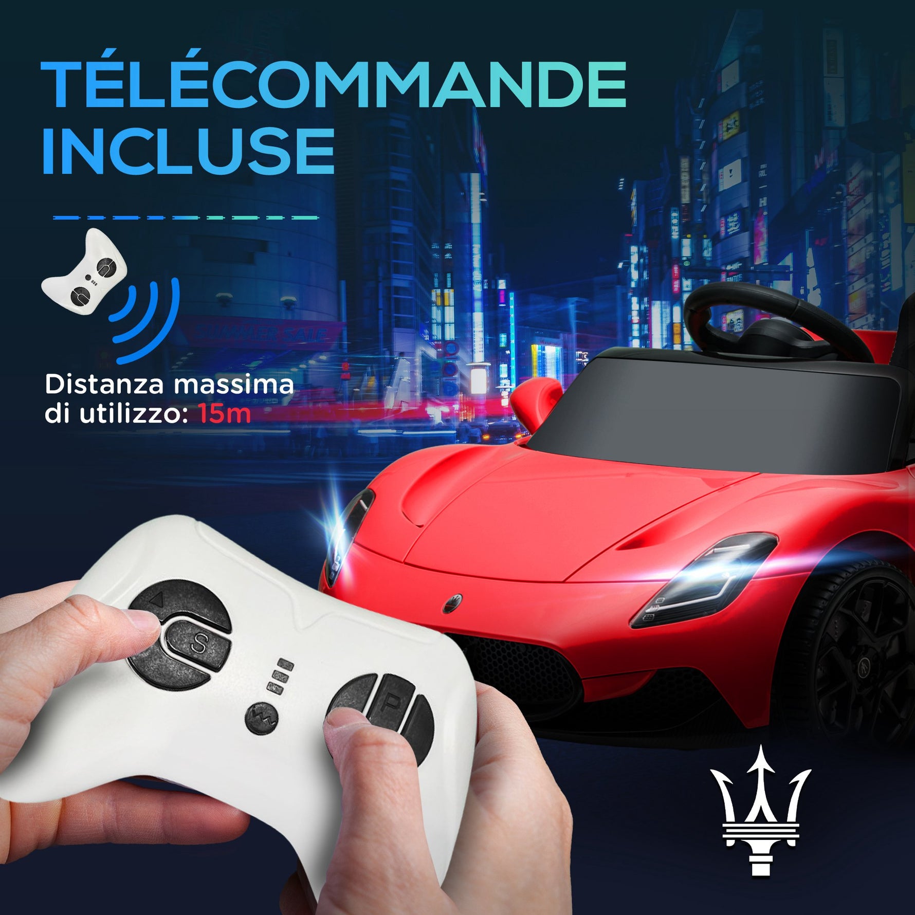 Voiture électrique pour enfants sous licence Maserati MC20 12V, Télécommande, LED, Musique et Klaxon, 3 à 6 Ans, rouge
