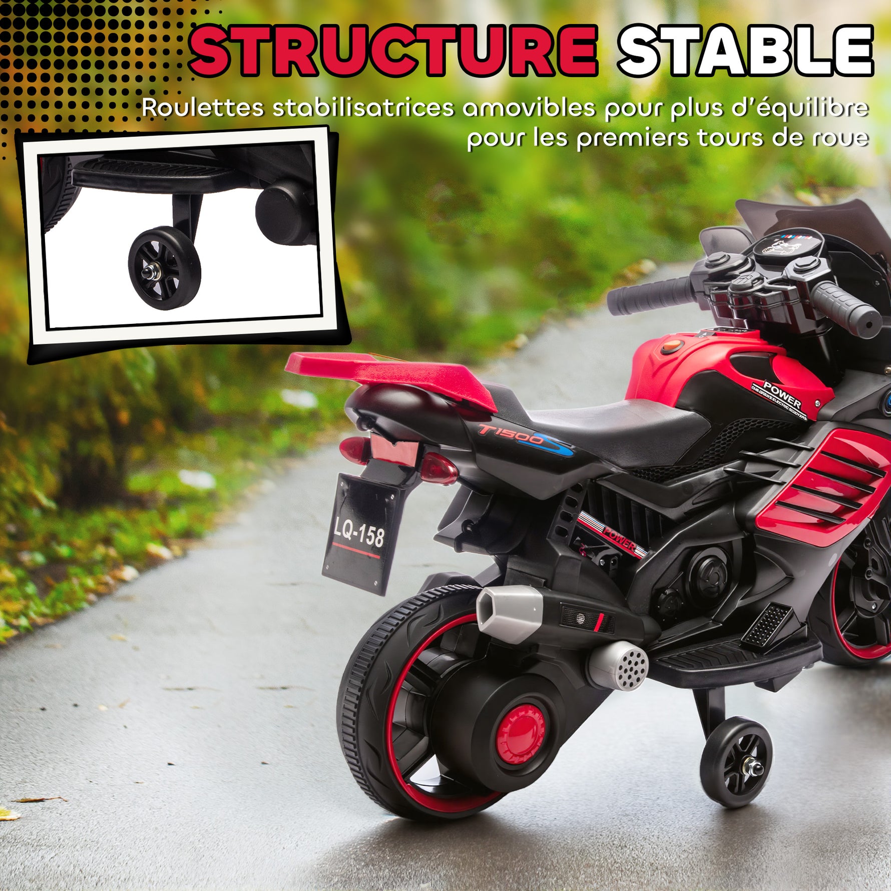 Moto électrique enfants 6 V, voiture électrique enfants avec roues d'entraînement, effets lumineux et sonores, rouge