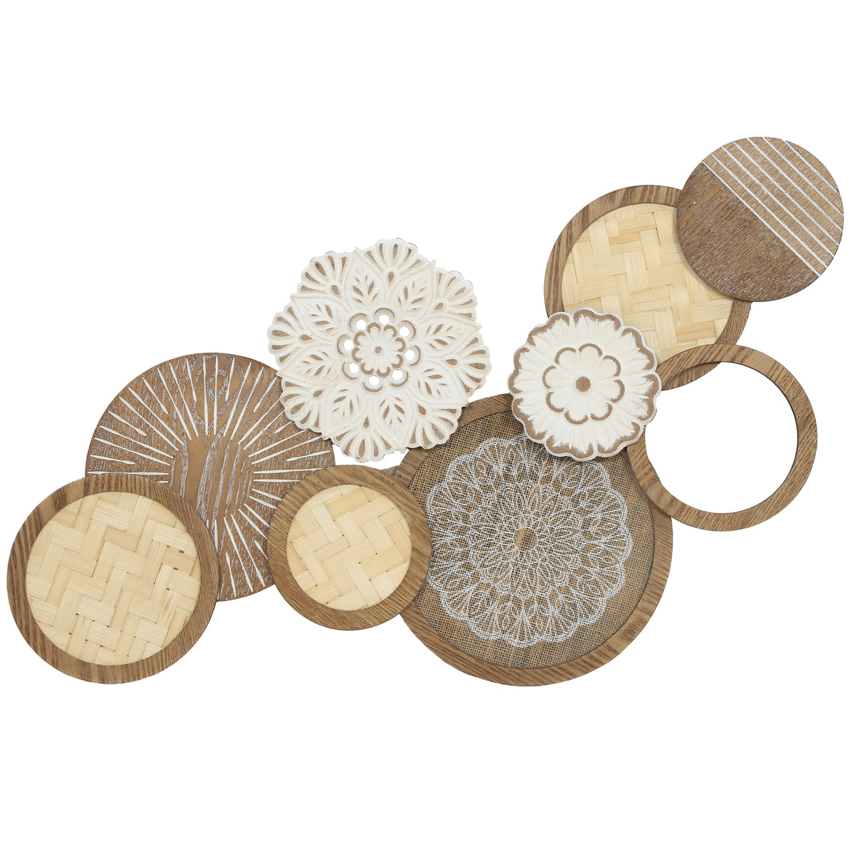Décoration murale en bois, sculpture murale en bois, design unique à plusieurs disques, 83,8 x 44,5 cm, bois naturel
