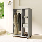 Armoire penderie meuble de rangement mobile 4 roulettes avec tringle à vêtements et étagères ouvertes, gris