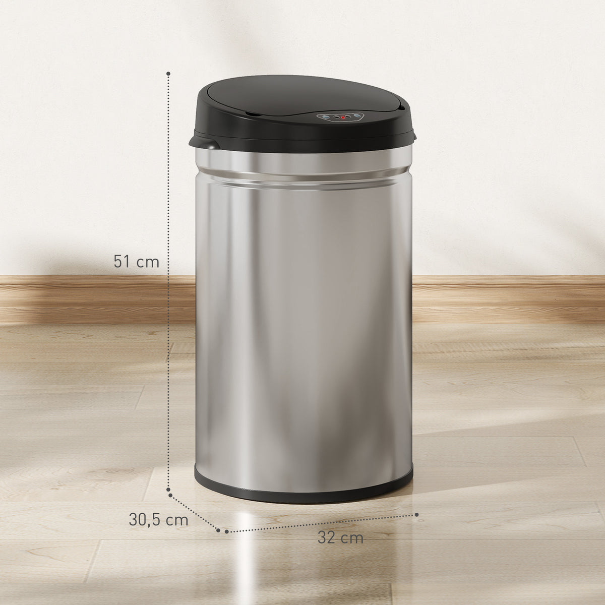 Poubelle cuisine automatique 30L acier inoxydable, poubelle à couvercle à fermeture en douceur, 32x30,5x51cm, argent