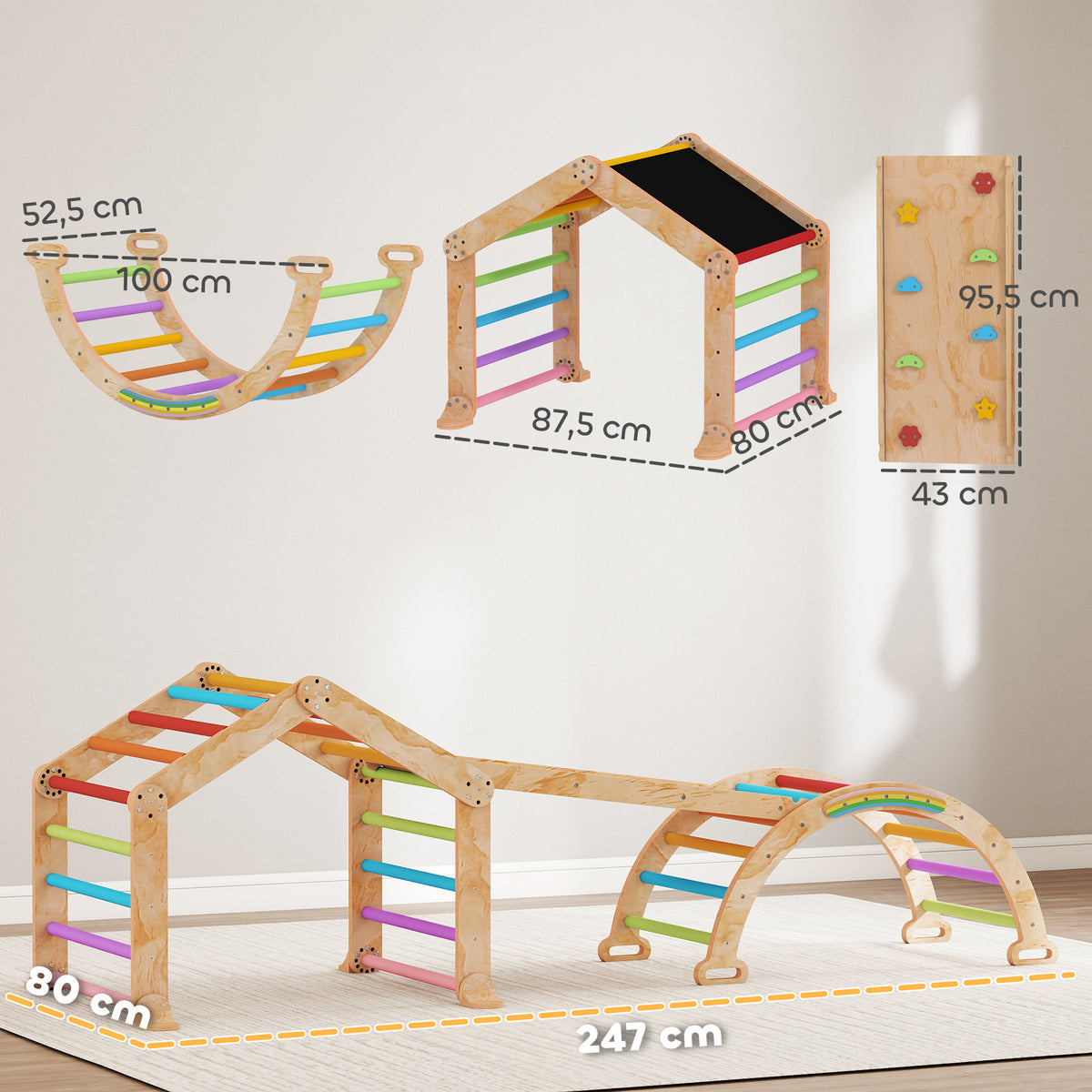 Triangle d'escalade enfant avec rampe réversible toboggan bascule et structure d'escalade multicolore
