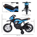 Moto elettrica per bambini 3-6 anni 25 W 6 V 3 km/h con luci e suoni, rotelle rimovibili, carico max 30 kg, blu
