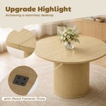 Table à manger ronde pour 4-6 personnes, Ø 120 x 75 cm, table de cuisine avec base cylindrique cannelée, bois naturel