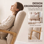 Schommelstoel met Voetensteun, Rocking Chair van Boucléstof, Houten Poten, 64,5 x 82 x 89 cm, Beige