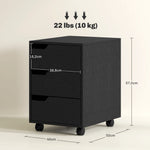 Caisson bureau mobile, meuble rangement bureau sur roulettes, 3 tiroirs, 40x50x57,5cm, noir